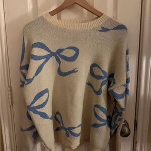 Altar'd State Cream and Blue Bow Cashmere Sweater